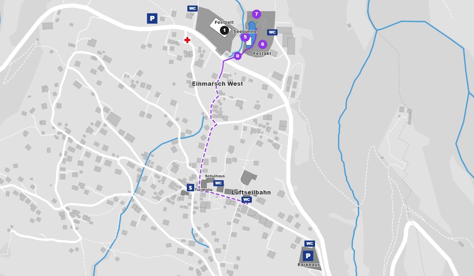 Lageplan Anreise mit Route zum Festgelände
