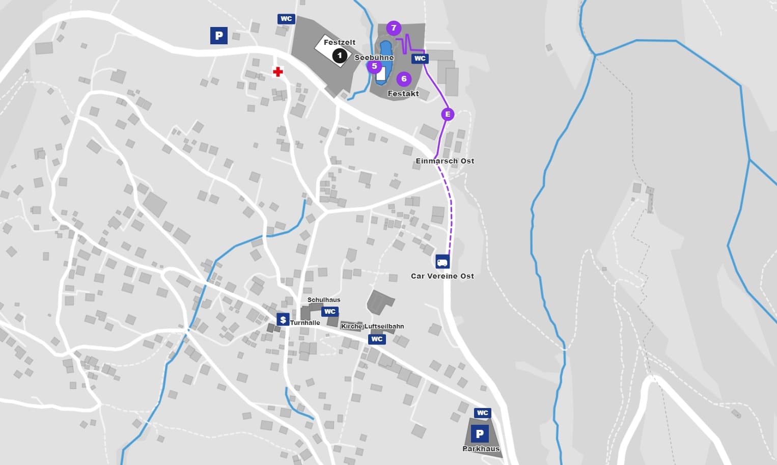 Lageplan Anreise mit Route zum Festgelände