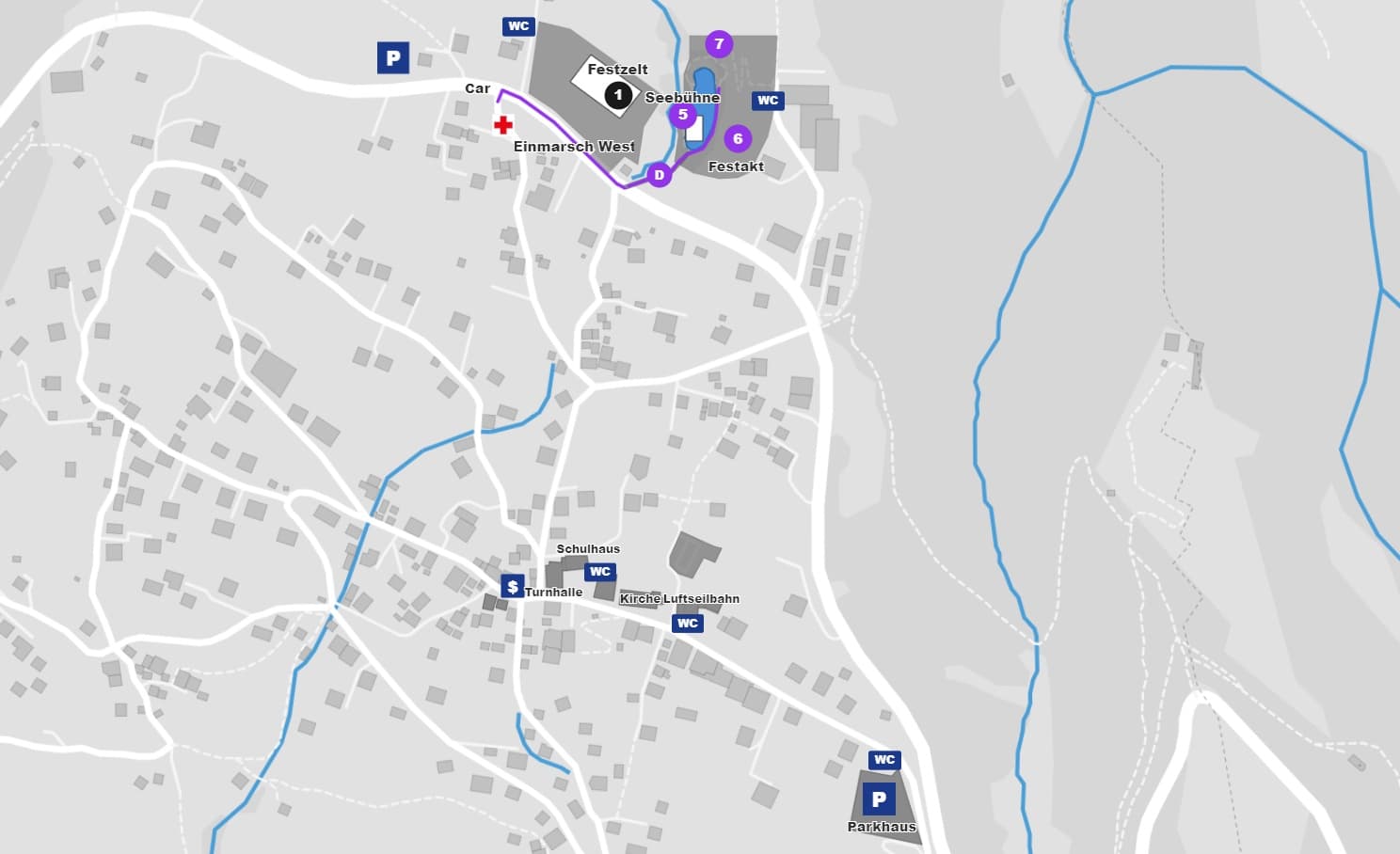 Lageplan Anreise mit Route zum Festgelände