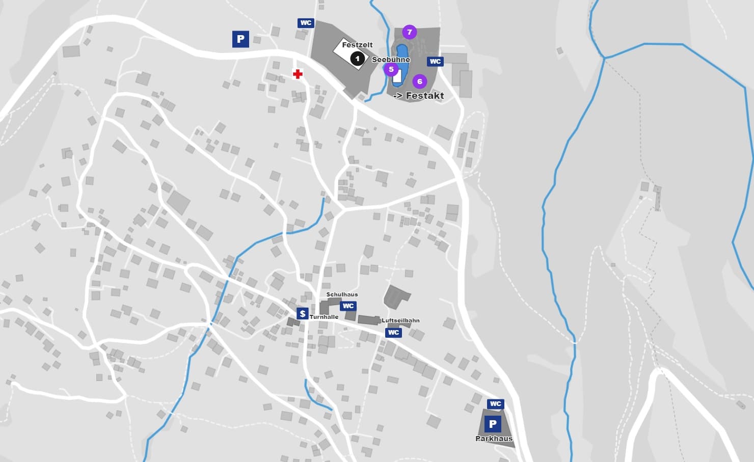 Lageplan Anreise mit Route zum Festgelände